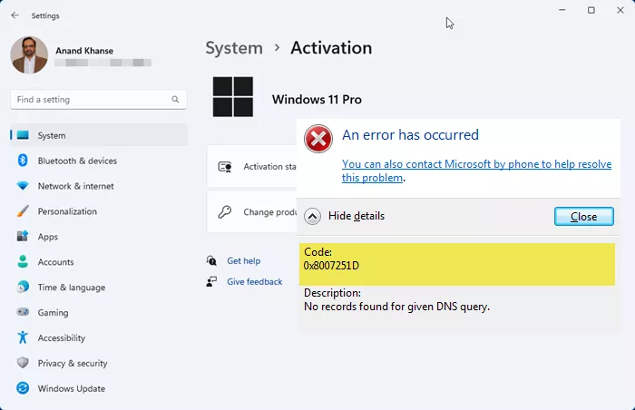 Behebung des Windows-Aktivierungsfehlers 0x8007251D