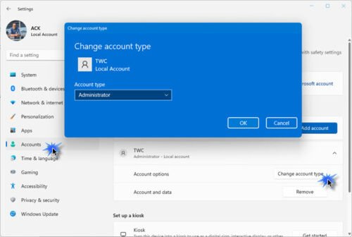   사용자 계정 유형 변경 - Windows 11