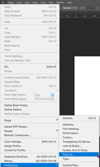   Como instalar plug-ins no Photoshop - menu Plug-in