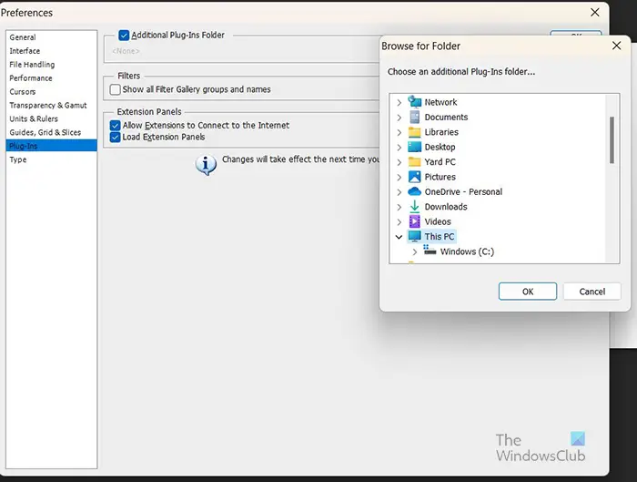   Cum se instalează plug-in-uri în Photoshop - Opțiuni Preferințe - alege folderul suplimentar