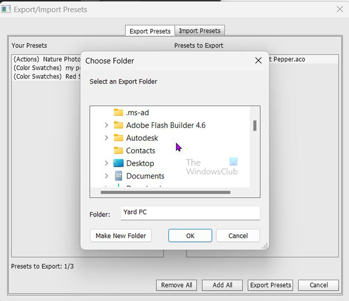 Adobe 사전 설정, 작업 및 설정을 전송하는 방법 - 폴더에서 작업 로드