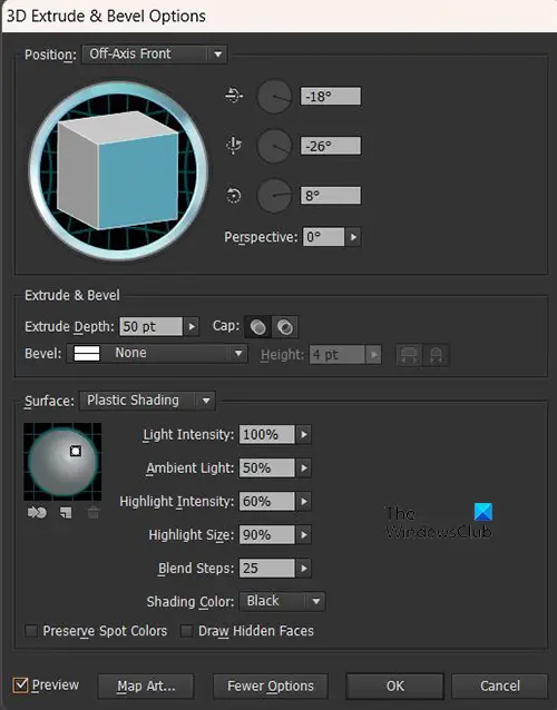   Sådan opretter du 3D eksploderende cirkeldiagrammer i Illustrator - 3D ekstruder - Flere muligheder