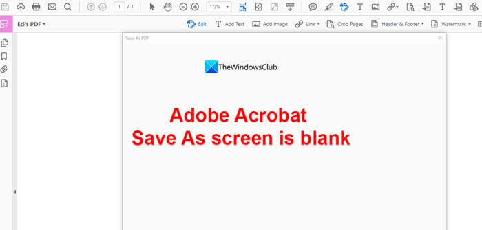 L'écran Enregistrer sous d'Adobe Acrobat est vide