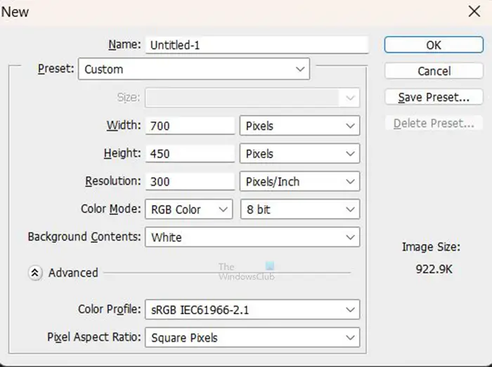  Как добавить свечение к изображениям и текстам в Photoshop - Новые параметры документа