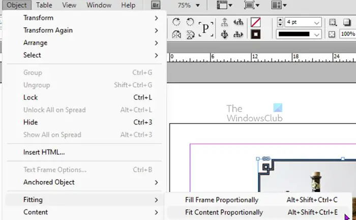   Как да добавяте изображения към фигури в InDesign - Изберете замяна на избрания елемент