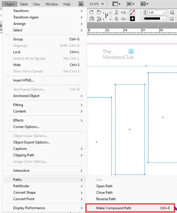   InDesign میں ایک تصویر کو متعدد شکلوں میں رکھنا - کمپاؤنڈ پاتھ بنائیں - ٹاپ مینو