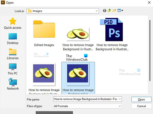 Как удалить фон изображения в Illustrator, открыть файл