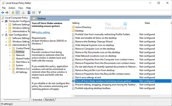 Comment activer ou désactiver le tremblement de la barre de titre dans Windows 11 - valeur changée en 1