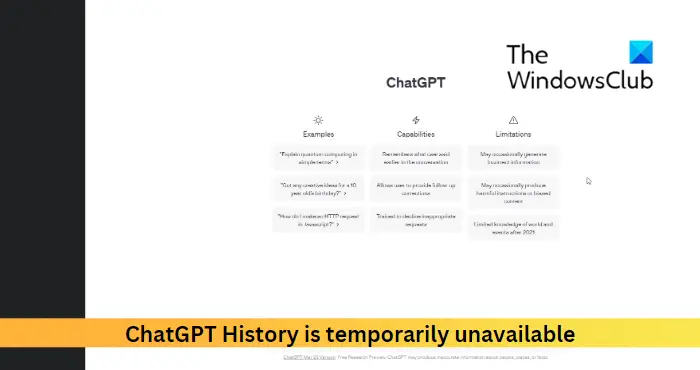 ChatGPT-geschiedenis is tijdelijk niet beschikbaar [repareren]