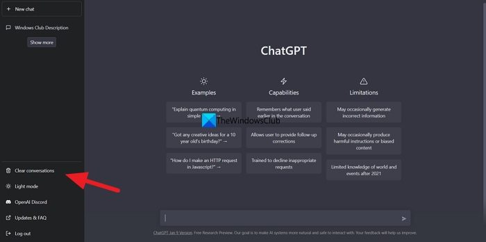ล้างประวัติการค้นหา ChatGPT