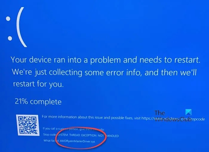 Correction de l'erreur d'écran bleu AmdRyzenMasterDriver.sys dans Windows 11/10