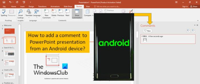 Как да добавяте коментари в PowerPoint от устройство с Android