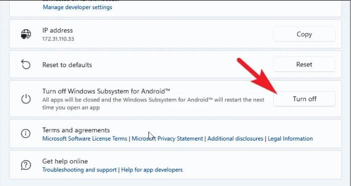 Reinicieu el subsistema de Windows per a Android.