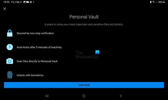   Persoonlijke kluis OneDrive Android