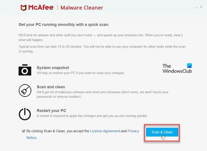 McAfee Malware Cleaner akan mengalih keluar virus pada PC Windows