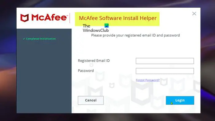   Įdiekite ir paleiskite „McAfee Software Install Helper“.