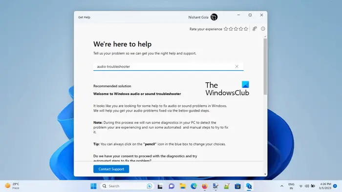 כיצד להפעיל את פותר בעיות השמע באפליקציית Get Help של Windows 11
