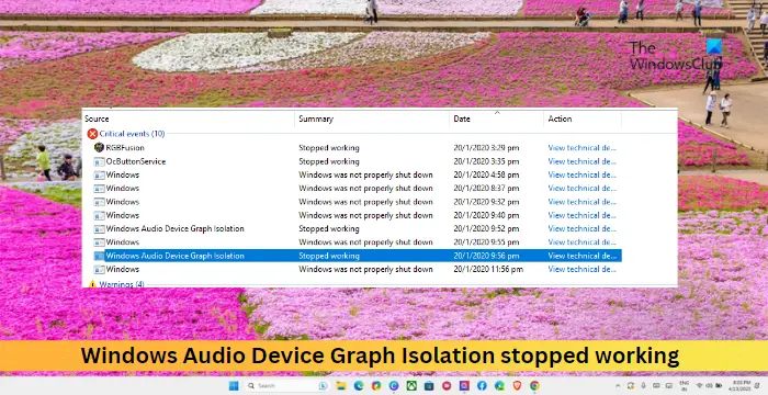 L'isolation graphique du périphérique audio Windows a cessé de fonctionner