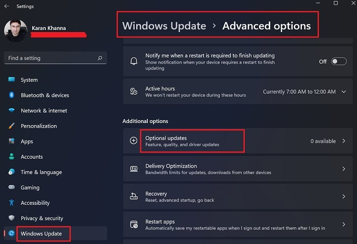 Cómo instalar controladores y actualizaciones opcionales en Windows 11
