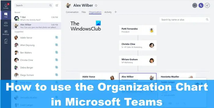 Het organigram gebruiken in Microsoft Teams