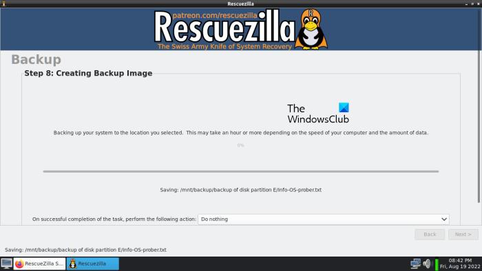 creant una imatge de còpia de seguretat de RescueZilla