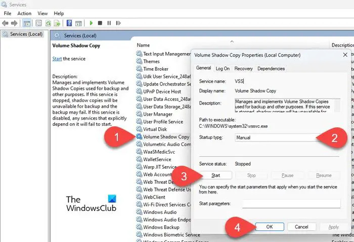   Abilita i servizi Windows Backup e Volume Shadow Copy