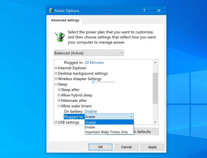   Cómo habilitar o deshabilitar Permitir temporizadores de activación en Windows 10