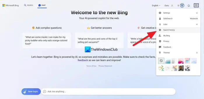   История на търсенето в Bing