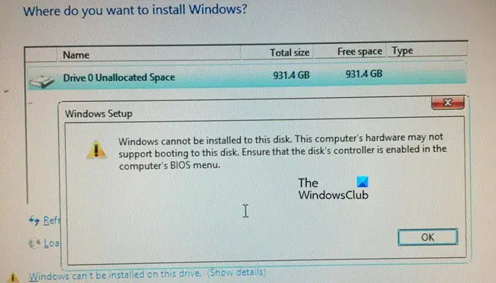 Assurez-vous que le contrôleur de disque est activé dans l'erreur d'installation Windows du BIOS