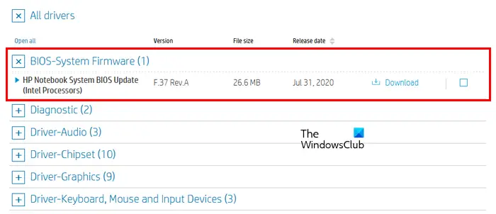   I-download nang manu-mano ang pag-update ng HP BIOS