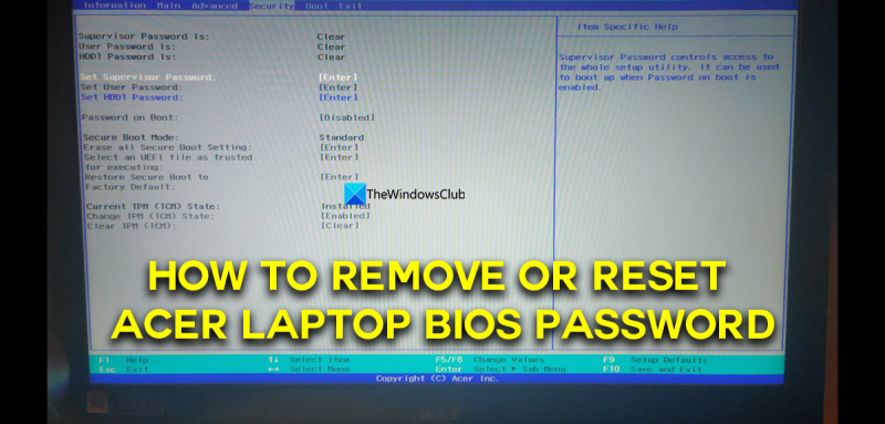 Jak usunąć lub zresetować hasło BIOS laptopa Acer