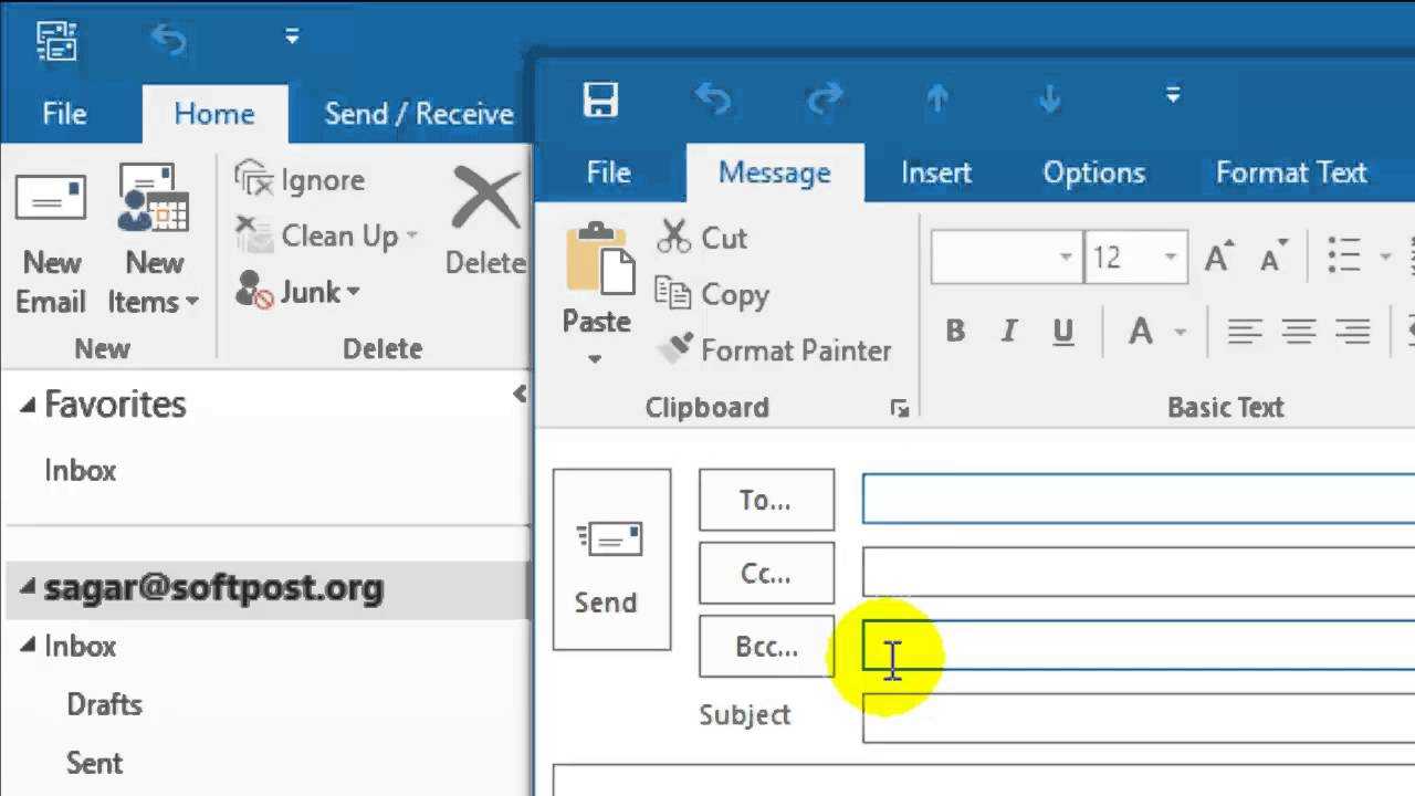 Как скрыть копию в Outlook?