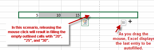 Unde se află mânerul de umplere în Excel?