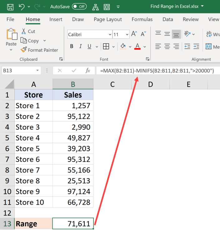 Как найти диапазон в Excel?