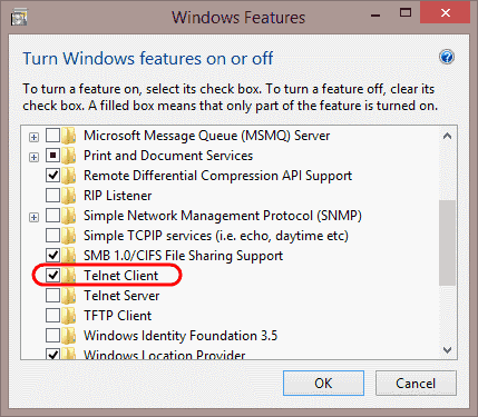 Com habilitar Telnet a Windows 10?