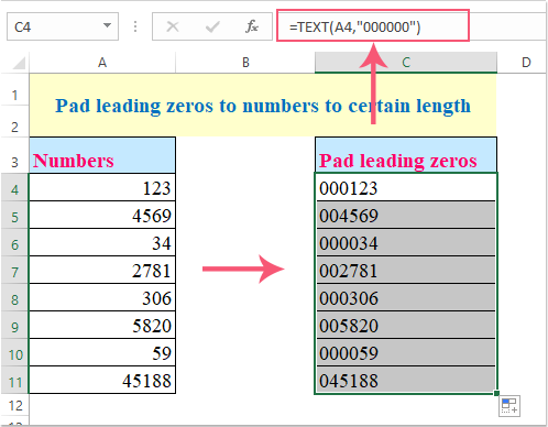Kuidas lisada Excelis juhtivaid nulle, kasutades konkateneerimist?