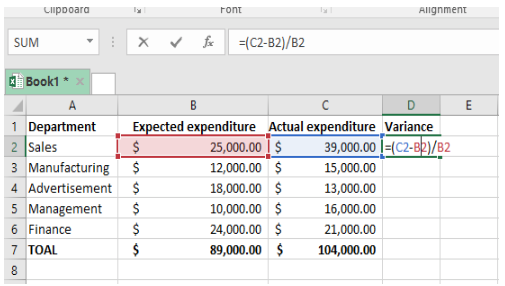 Wie berechnet man die prozentuale Varianz in Excel?