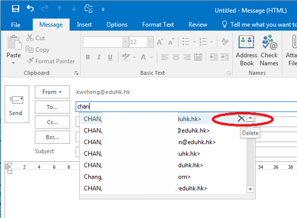 Как да изтрия имейл адрес за автоматично попълване в Outlook 365?