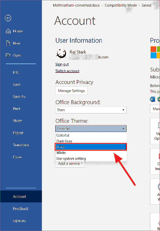 Microsoft Wordをライトモードにするにはどうすればよいですか?