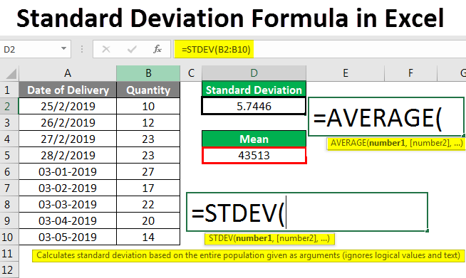 Kā aprēķināt 2 standarta novirzes programmā Excel?
