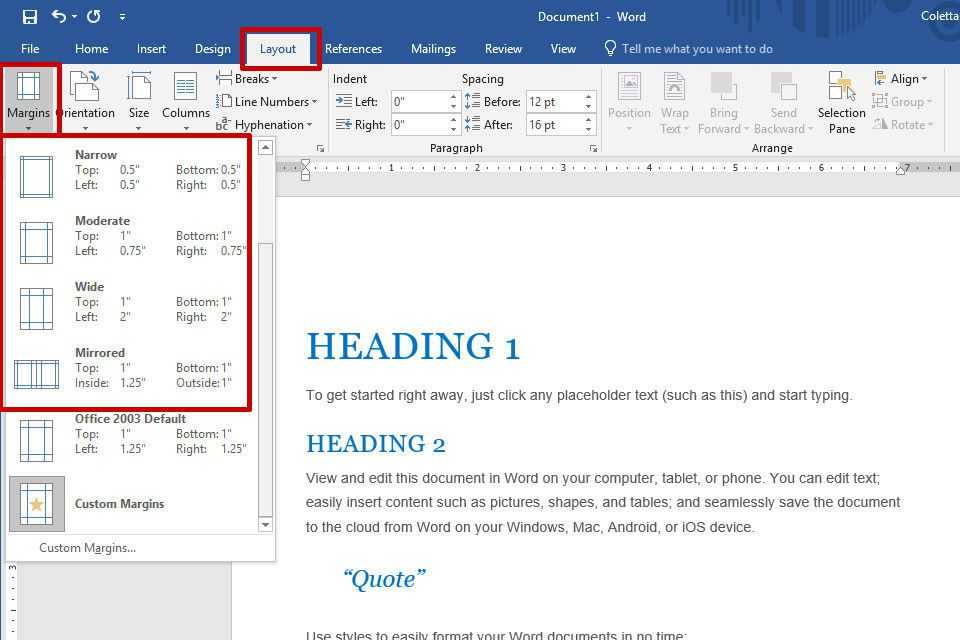 Hvordan endre marginer på Microsoft Word?
