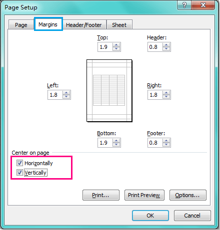 Bagaimana cara memusatkan pencetakan di Excel?