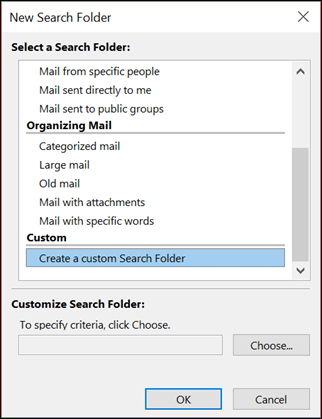 Hvordan søke etter en mappe i Outlook?