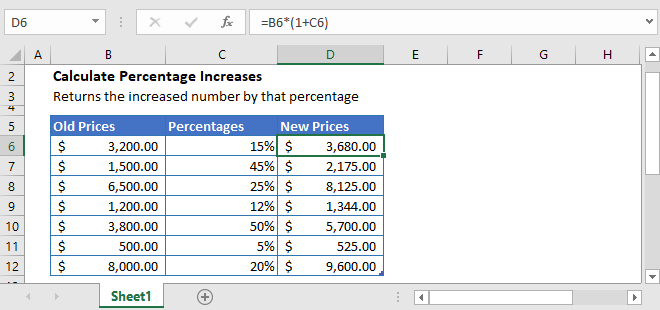 Kako dodati postotak povećanja u Excelu?
