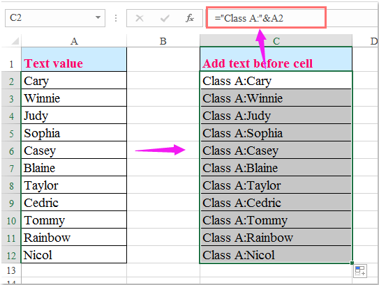 Kaip pridėti tekstą prie kelių „Excel“ langelių?