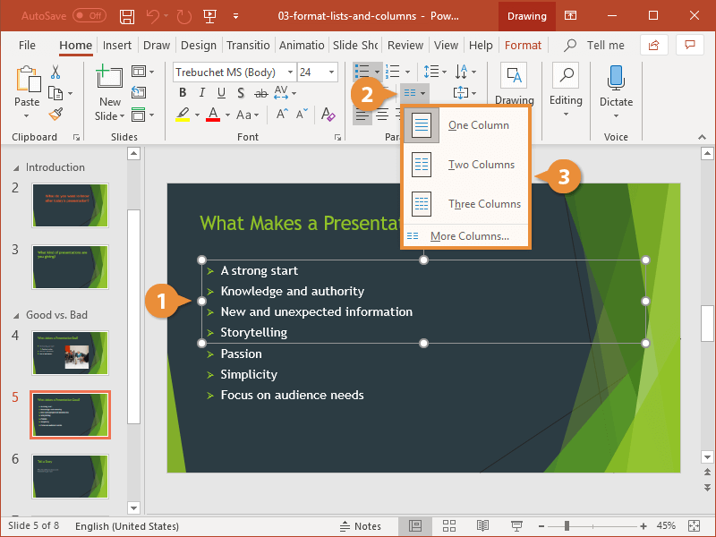 Como fazer colunas no PowerPoint?