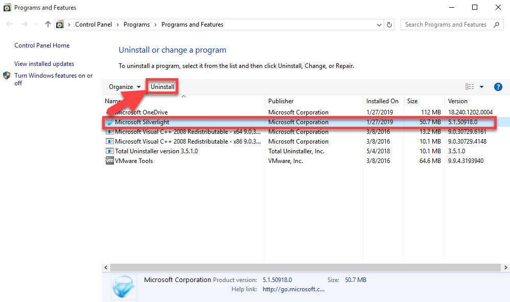 كيفية إلغاء تثبيت Silverlight Windows 10؟