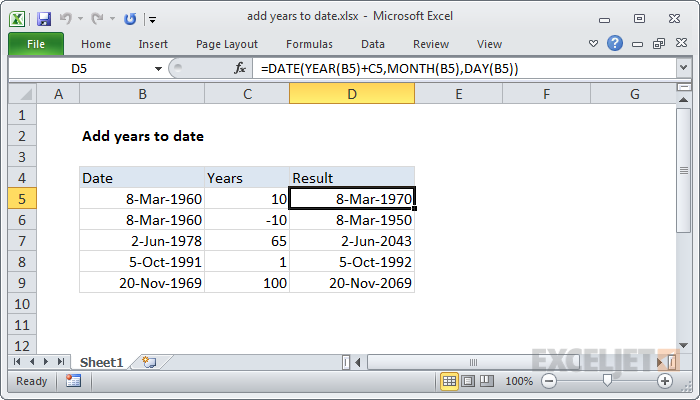 Kako datumu v Excelu dodati 3 leta?