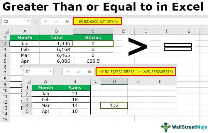 Hvordan bruges større end eller lig med i Excel?
