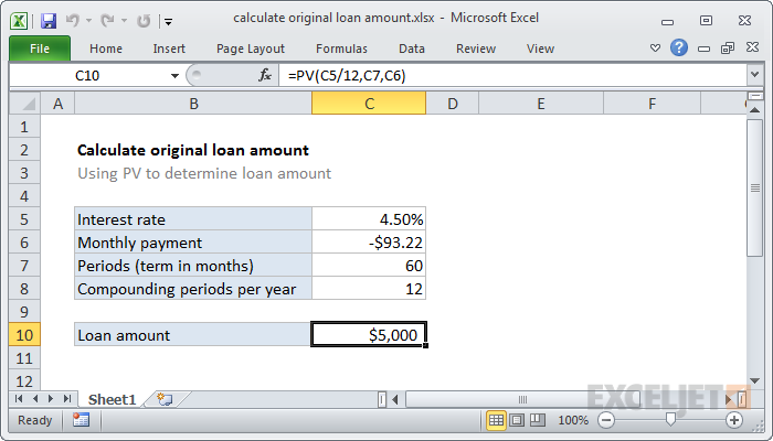 Làm thế nào để tính số tiền cho vay trong Excel?